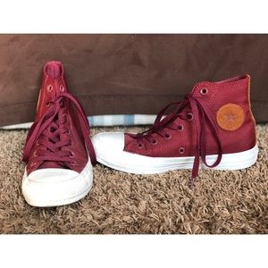 Chuck Taylor — Maroon (tan leather) High-Tops